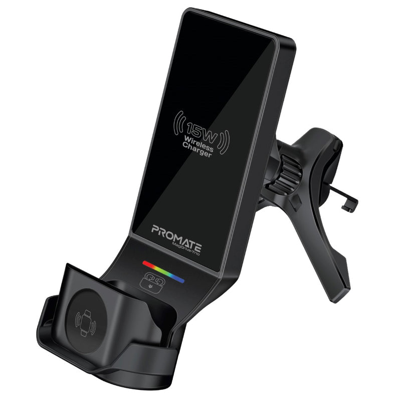 Promate 3-in-1 MagSafe Compatible Car Wireless Charging Station - Black