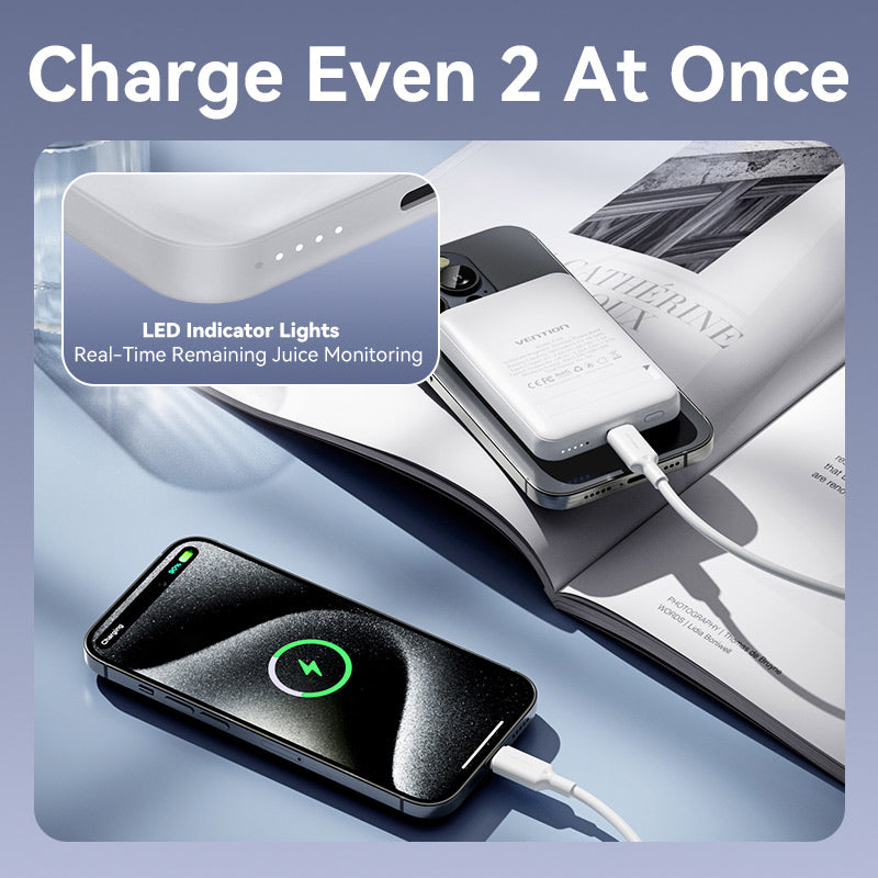 Vention Power Bank 5000mAh Magnetic Wireless (USB-C + USB-C + Wireless) 20W - Black
