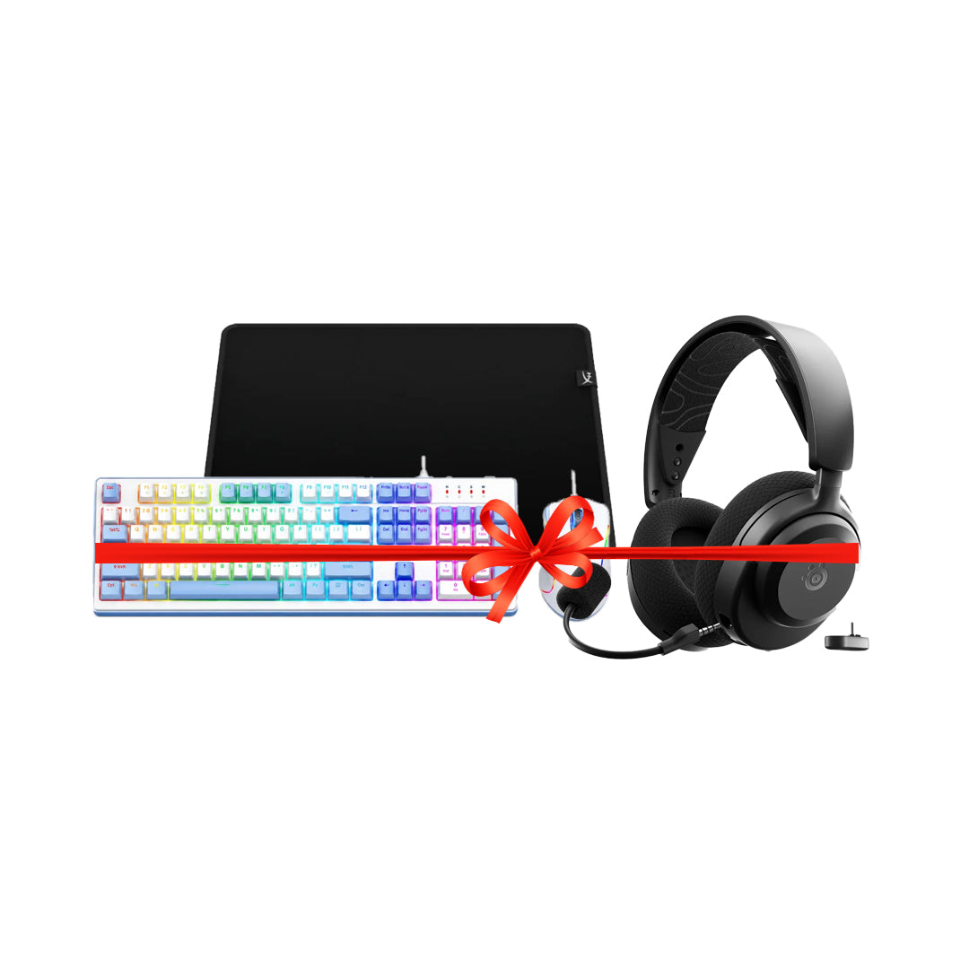 Redragon S139 The Perfect Gaming Combo (Mechanical Keyboard and Mouse Combo Set) - White/Blue + SteelSeries Arctis Nova 3P Gaming Headphone - Wireless / Black + HyperX Pulsefire Mat Gaming Mouse Pad - Medium / Black - Bundle Offer