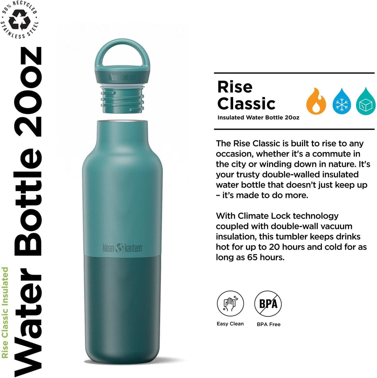 Klean Kanteen Rise 20oz Vac Classic With Arch Loop - Brittany Blue