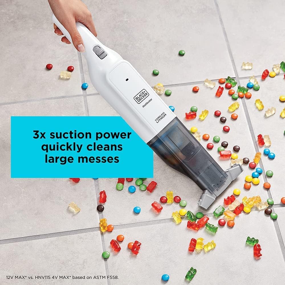 Black+Decker Cordless Handheld Dustbuster Vacuum - 12V / 22 Air Watts / 1.5Ah / White