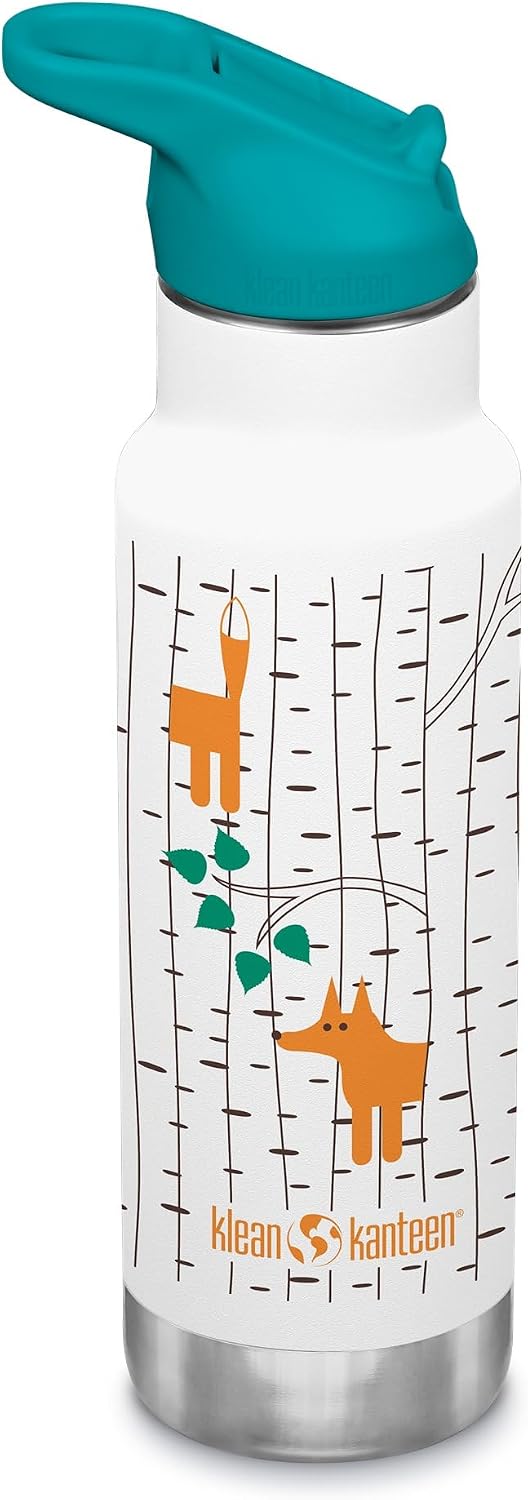 Klean Kanteen 12oz Kid'S Classic Insulated Water Bottle With Flip Seal Sport Cap And Straw - Aspen Foxes
