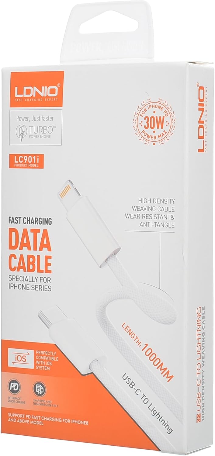LDNIO LC901I USB-C to Lightning Cable - 65W / 1 Meter / White