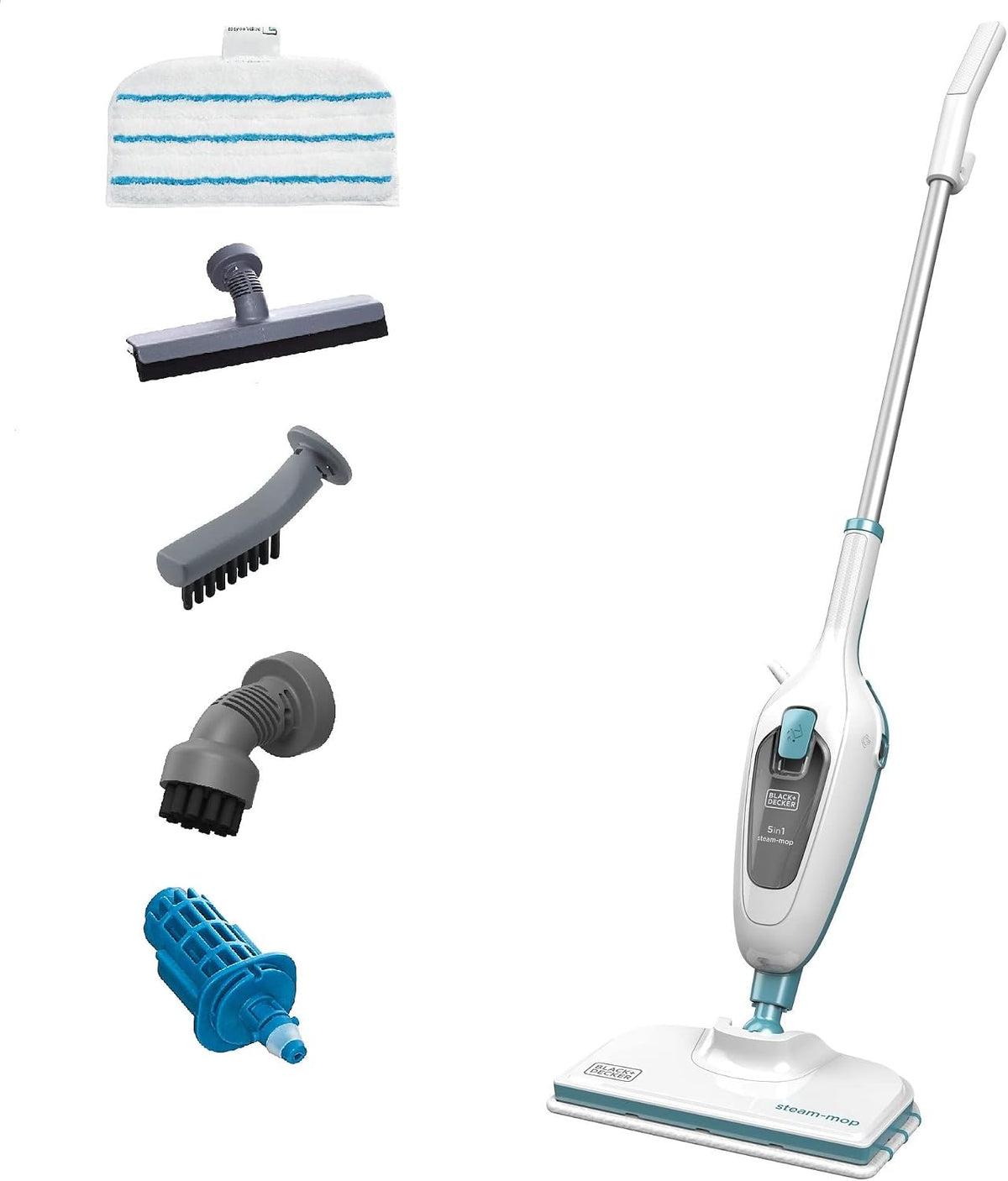 Black+Decker 5-in-1 Steam Mop with Superheated Steam - 1300W / 380ml / White