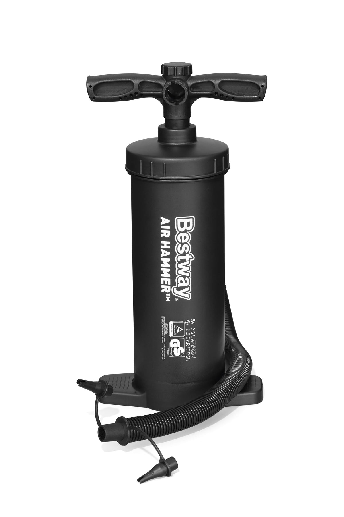 Bestway 37cm inflation pump (contents:hand pump, flexible hose(0.8m), 3 valve adaptors)