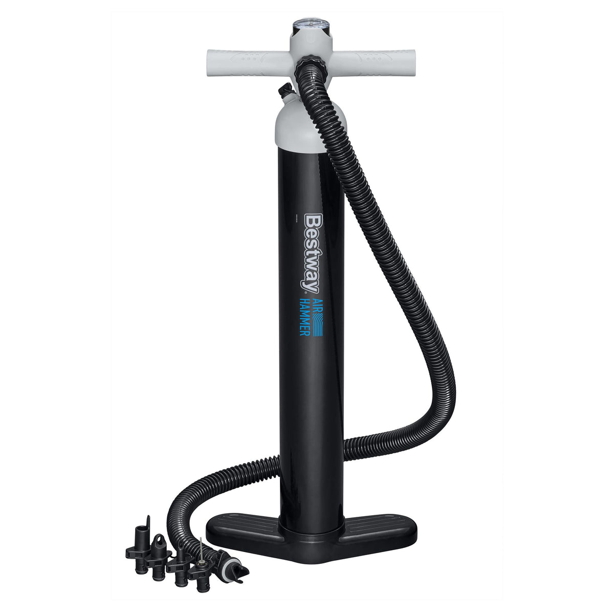 Bestway air hammer sport high pressure manual air pump (hand pump, flexible hose(1.2m), 5 sizes of safety valve adaptors,)