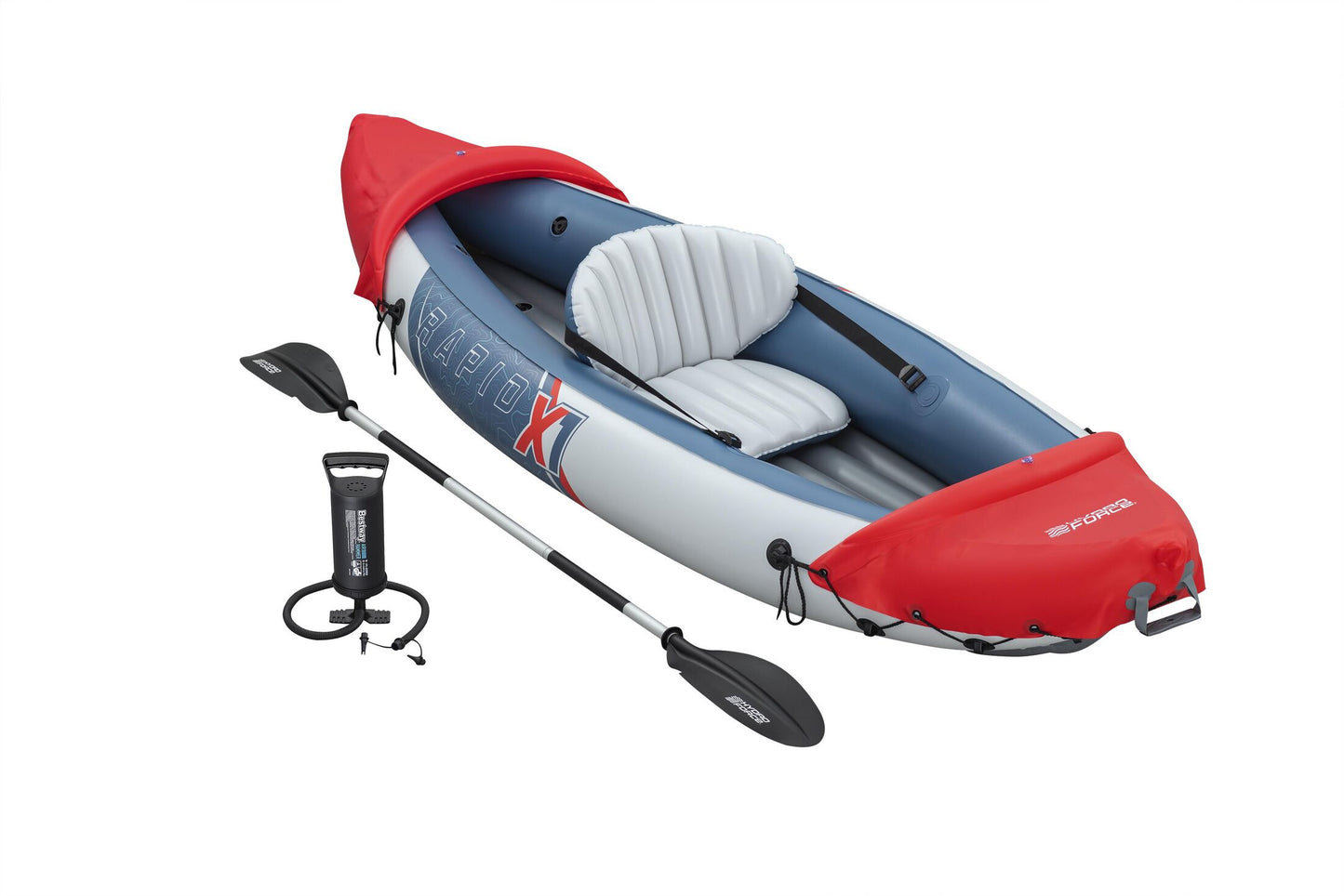 Bestway 3.21m x 1.00m rapid x2 kayak (contents:1 boat, 2 paddles,1 hand pump,2 fins, 1 carry bag,repair patch)
