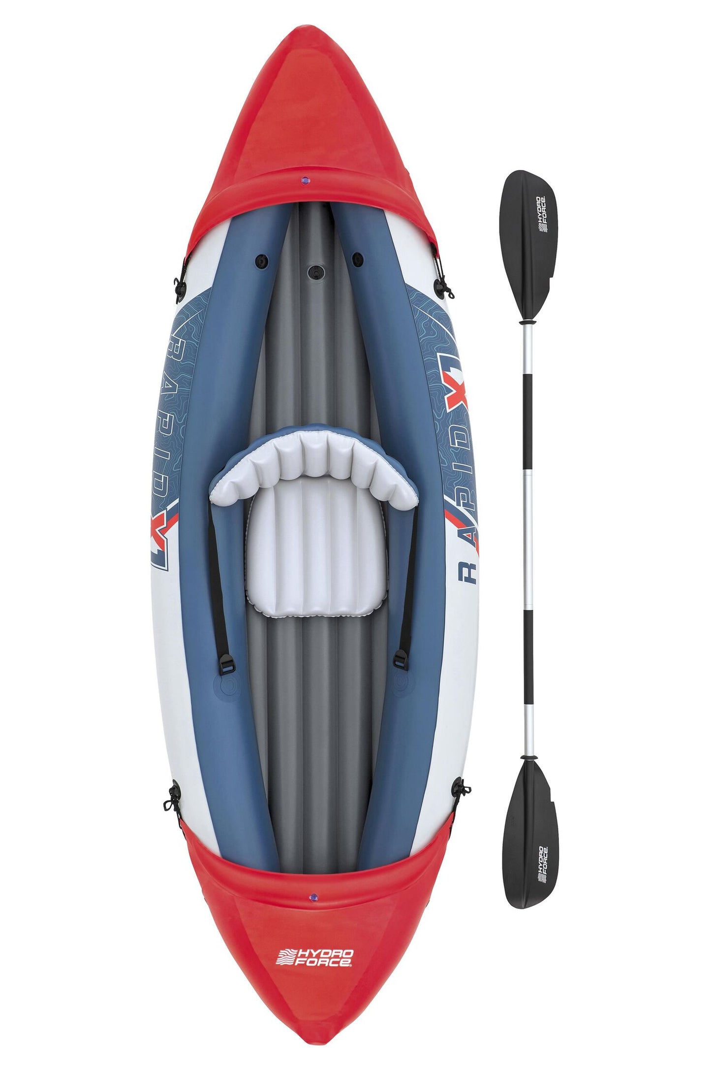 Bestway 3.21m x 1.00m rapid x2 kayak (contents:1 boat, 2 paddles,1 hand pump,2 fins, 1 carry bag,repair patch)