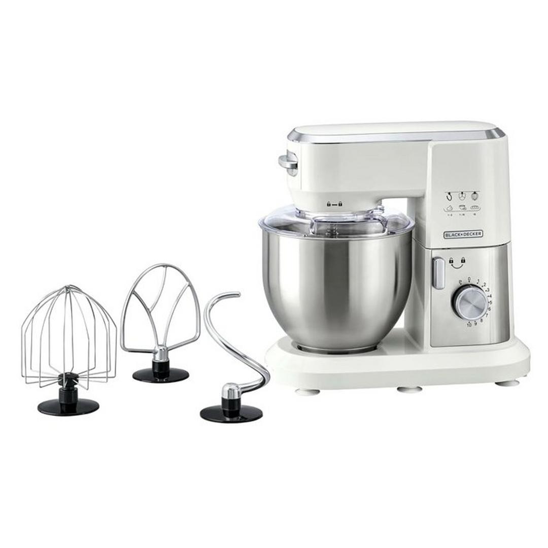 Black+Decker Multifunction Stand Mixer - 1000W / 6 Liter / White/Silver