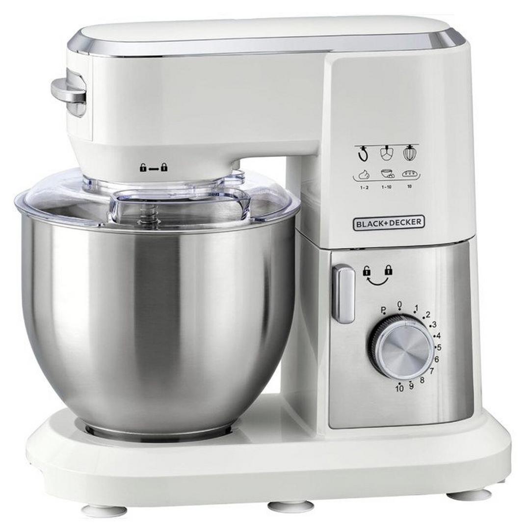 Black+Decker Multifunction Stand Mixer - 1000W / 6 Liter / White/Silver