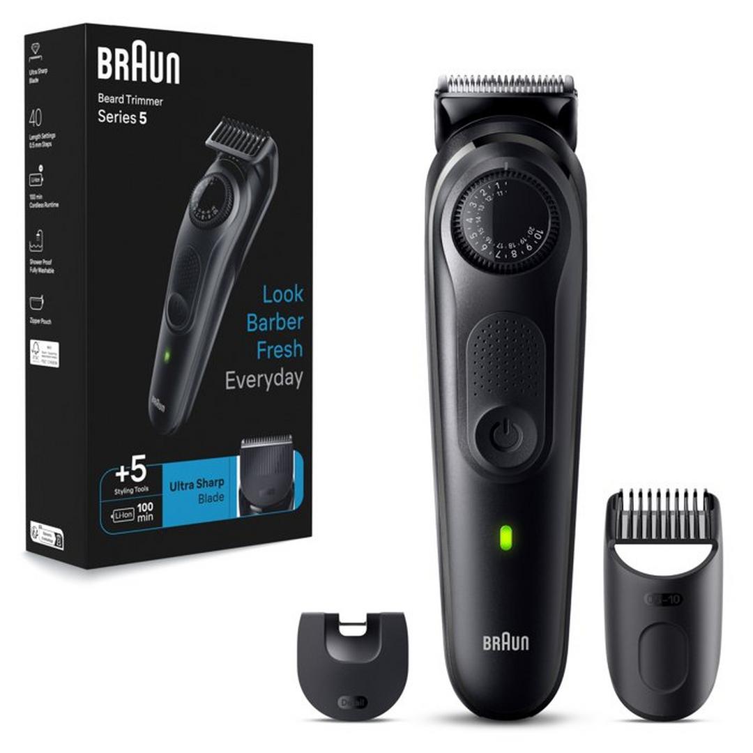 Braun Men'S Beard Trimmer 5 With Precision Wheel, 5 Styling Tools, 100 Mins Runtime, BT5420 - Black