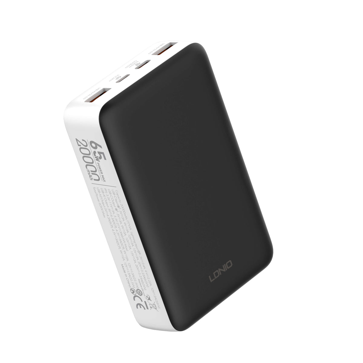 LDNIO Fast Charging Power Bank - 65W / 20000mAh / USB-A / USB-C / Black/White