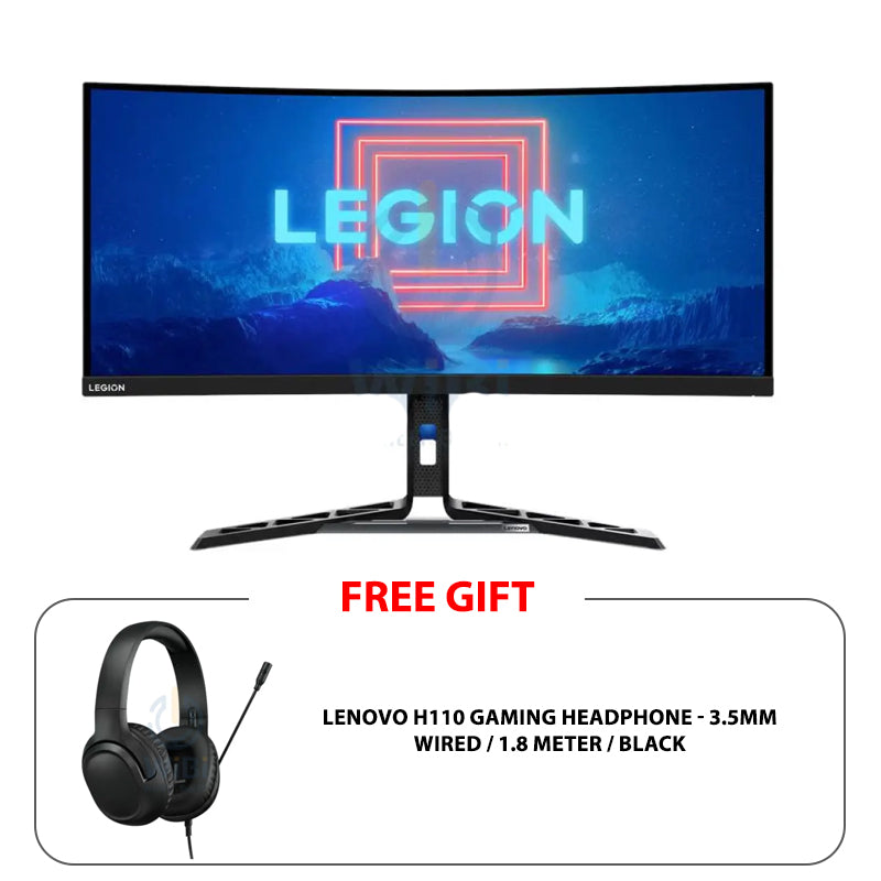 Lenovo Legion Y34wz-30 - 34" WQHD Mini-LED Curved / Up to 1 ms / Up to 180Hz / USB 3.2 Gen 1 / USB-C 3.2 Gen 1 / HDMI 2.1 / DP 1.4 / LAN / Speaker / Eyesafe / Raven Black - Gaming Monitor