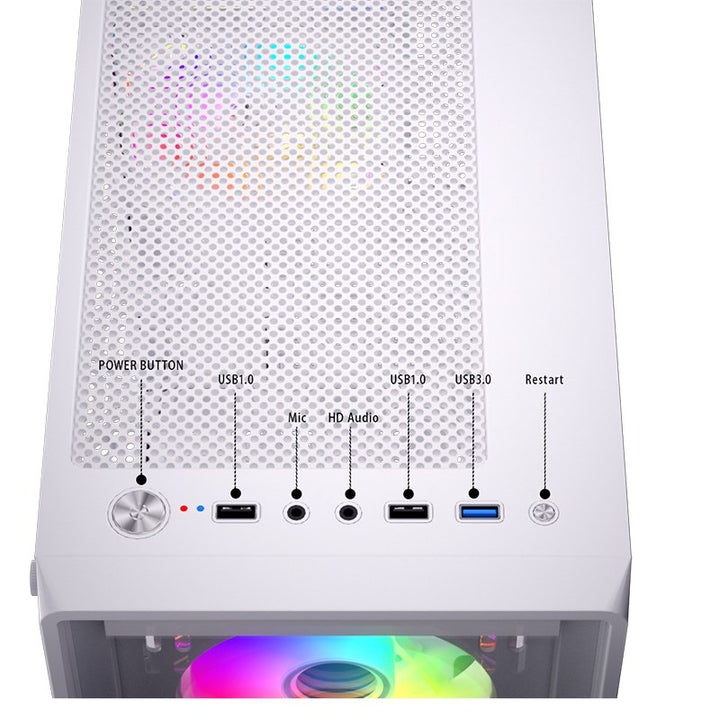 Twisted Minds Phantom Series ATX Mid Tower Gaming Case - White (4 ARGB Fans Included)