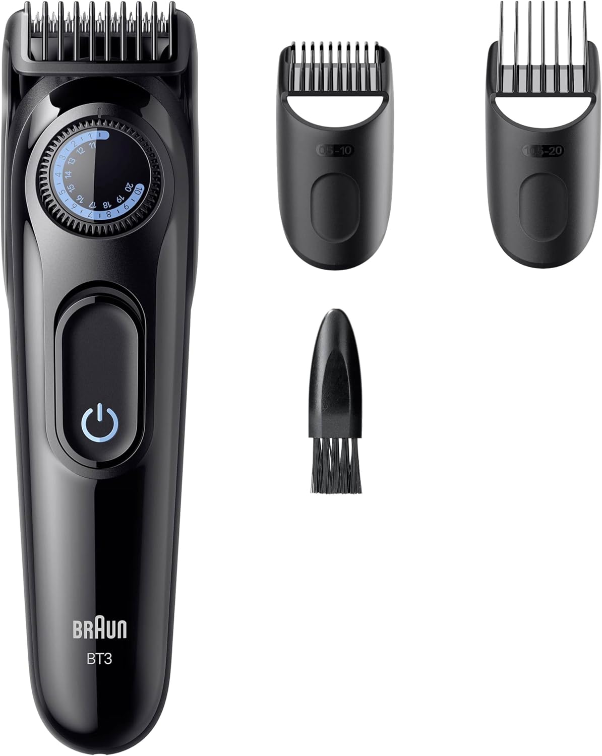 Braun Series 3 Beard Trimmer, +3 Styling Devices, Extremely Sharp Blade, 50 Minutes Running Time, 40 Length Settings, Bt3520, Black/Blue