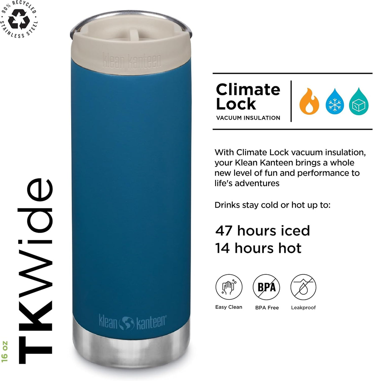 Klean Kanteen TkWide Insulated Bottle 473Ml With Cafe Cap - Corsair