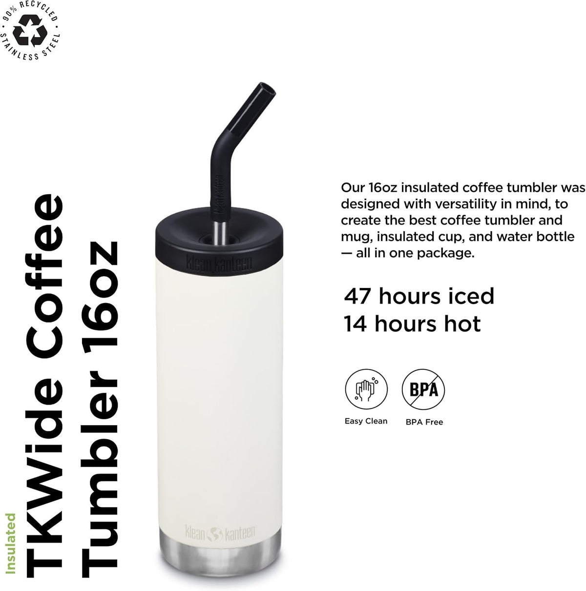 Klean Kanteen TkWide Insulated Bottle 473Ml With Cafe Cap - Tofu