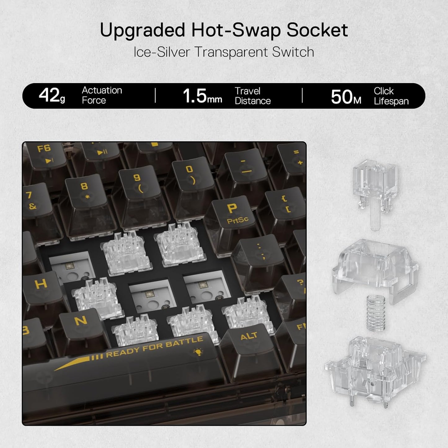 Redragon K649 ELF PRO 3-Mode RGB Mechanical Keyboard - Wired / Wireless / 82 Keys / Transparent Black- Keyboard