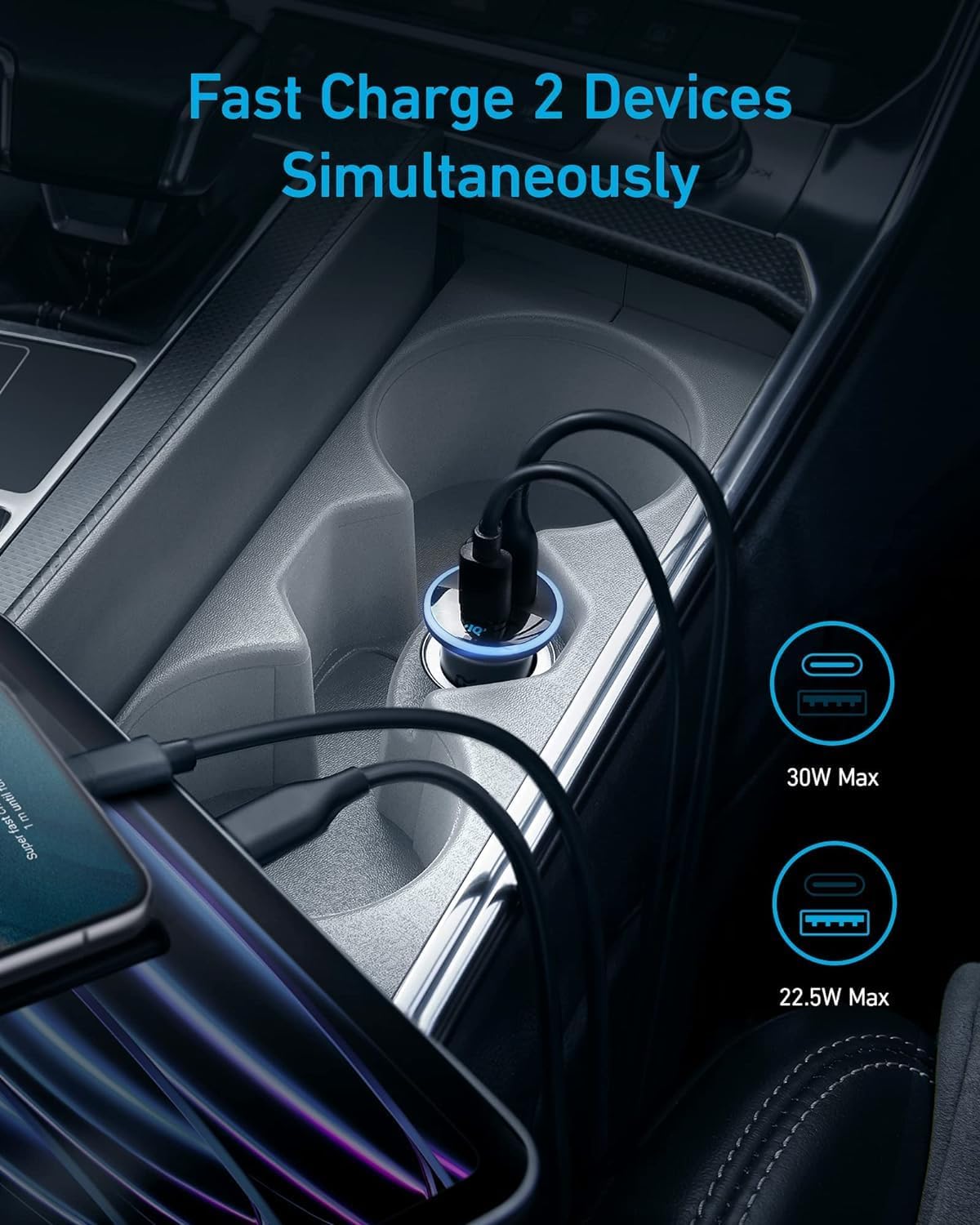 Anker 323 Car Charger - 52.5 W / USB-A / USB-C / Black