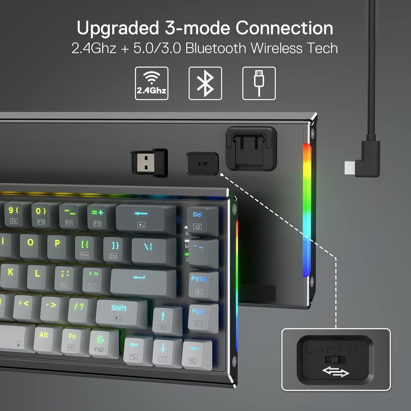 Redragon K641 PRO 65% Aluminum RGB Mechanical Gaming Keyboard - Grey