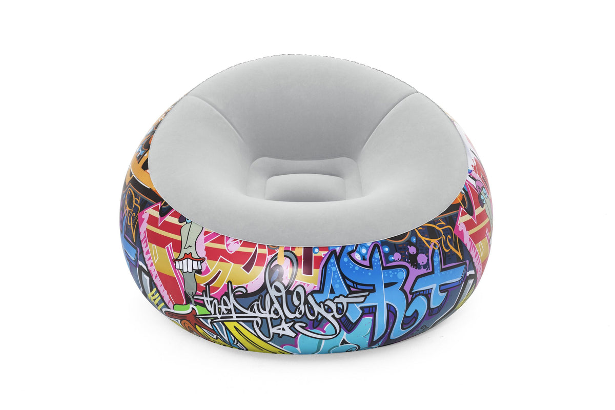 Bestway 44" x 44" x 26" (1.12m x 1.12m x 66cm) Inflate-a-chair Graffiti Air Chair (Contents: Chair, Repair Patch)