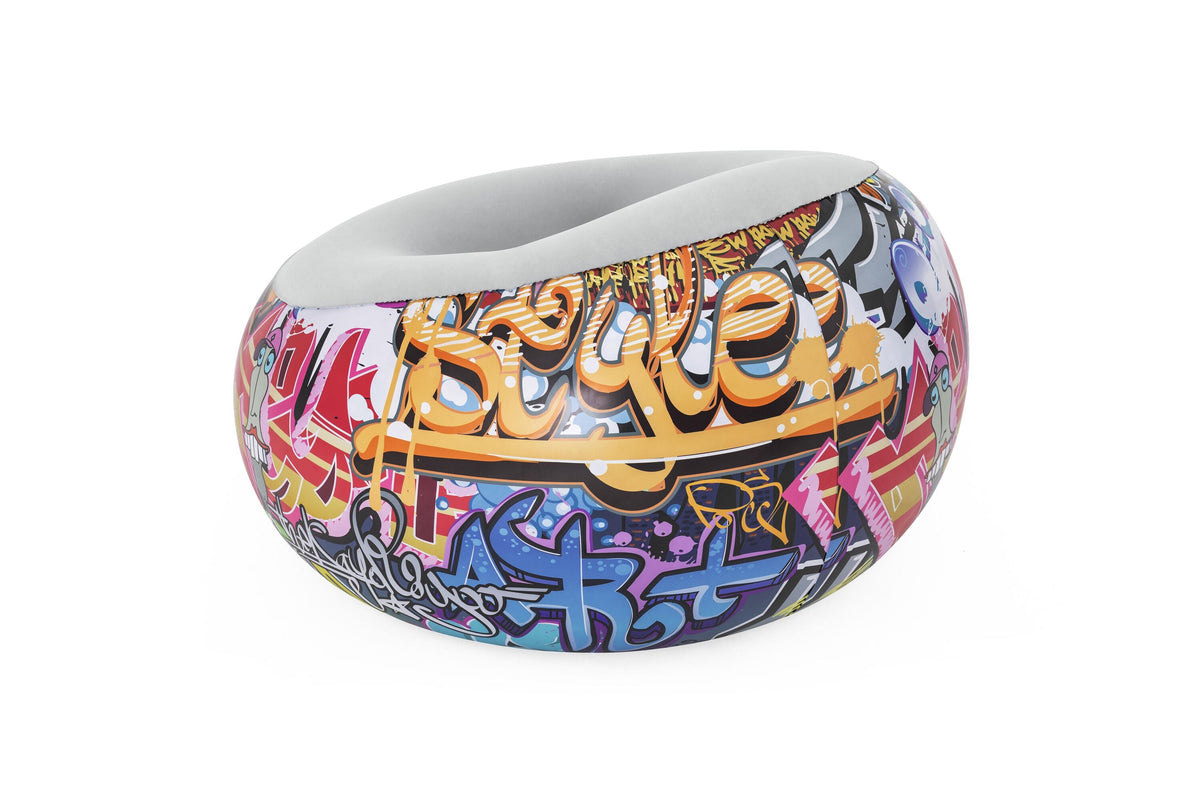 Bestway 44" x 44" x 26" (1.12m x 1.12m x 66cm) Inflate-a-chair Graffiti Air Chair (Contents: Chair, Repair Patch)