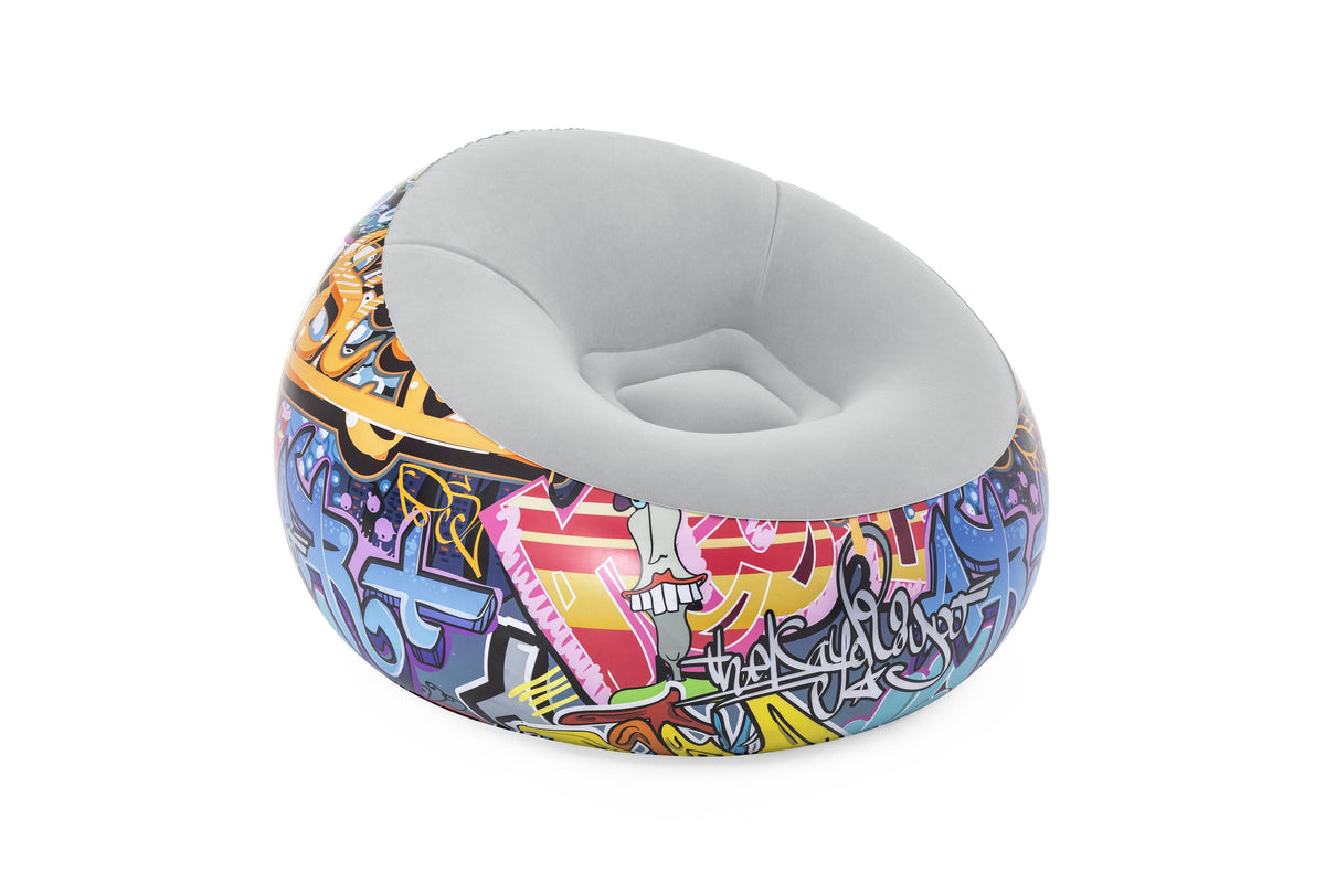Bestway 44" x 44" x 26" (1.12m x 1.12m x 66cm) Inflate-a-chair Graffiti Air Chair (Contents: Chair, Repair Patch)