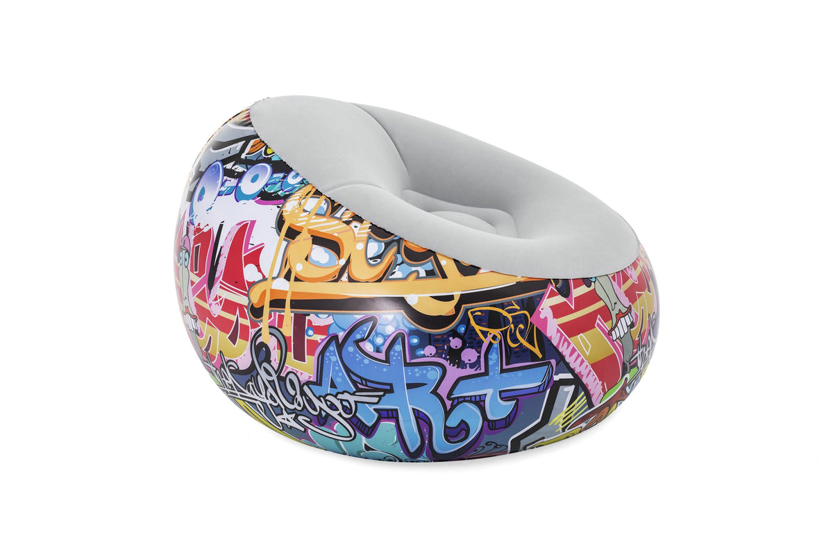 Bestway 44" x 44" x 26" (1.12m x 1.12m x 66cm) Inflate-a-chair Graffiti Air Chair (Contents: Chair, Repair Patch)