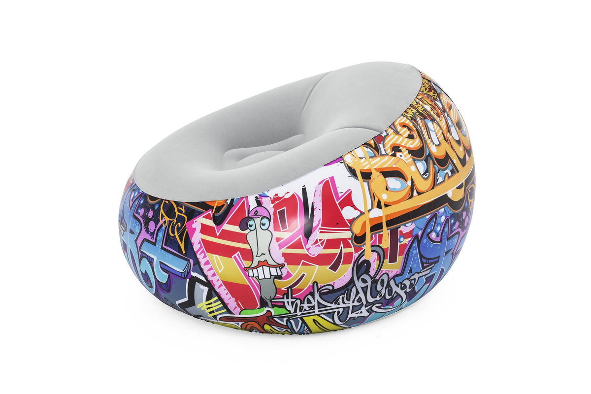 Bestway 44" x 44" x 26" (1.12m x 1.12m x 66cm) Inflate-a-chair Graffiti Air Chair (Contents: Chair, Repair Patch)