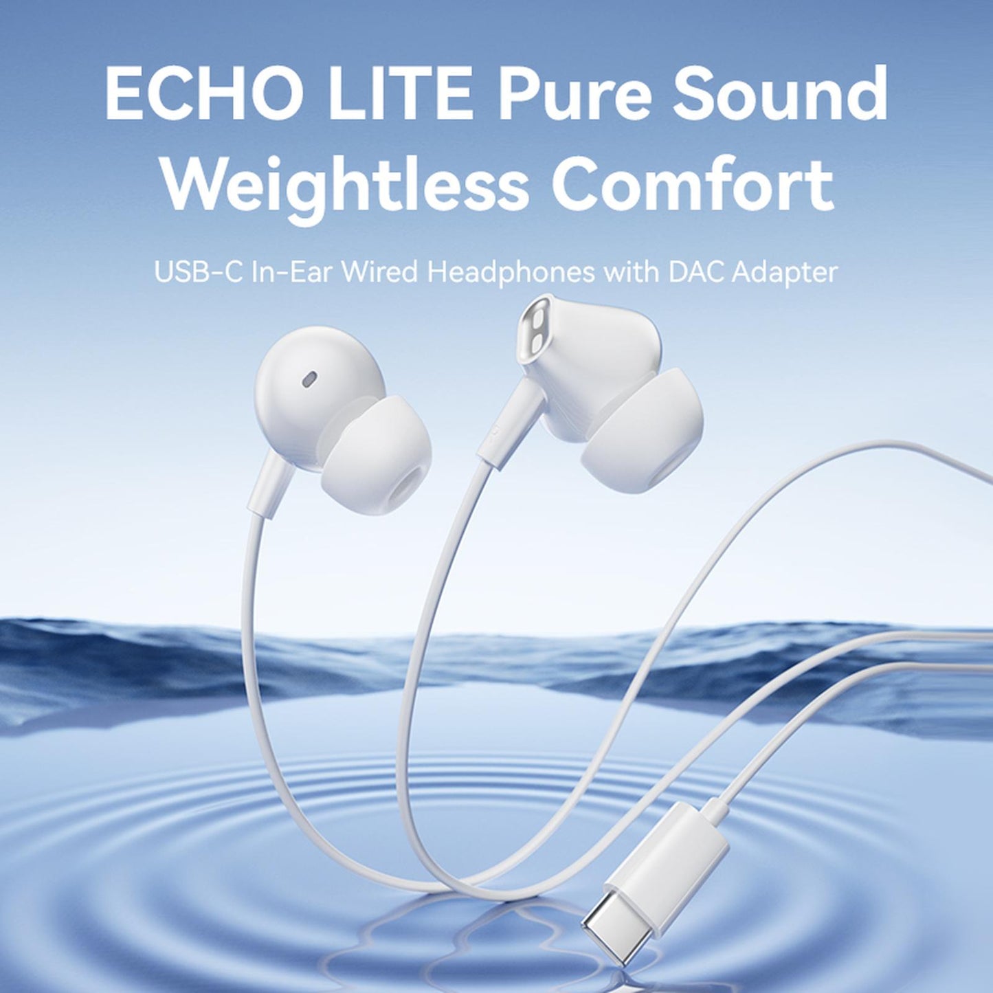 Vention Echo Lite USB-C In-Ear Wired Headphones with DAC Adapter 1.2M - White