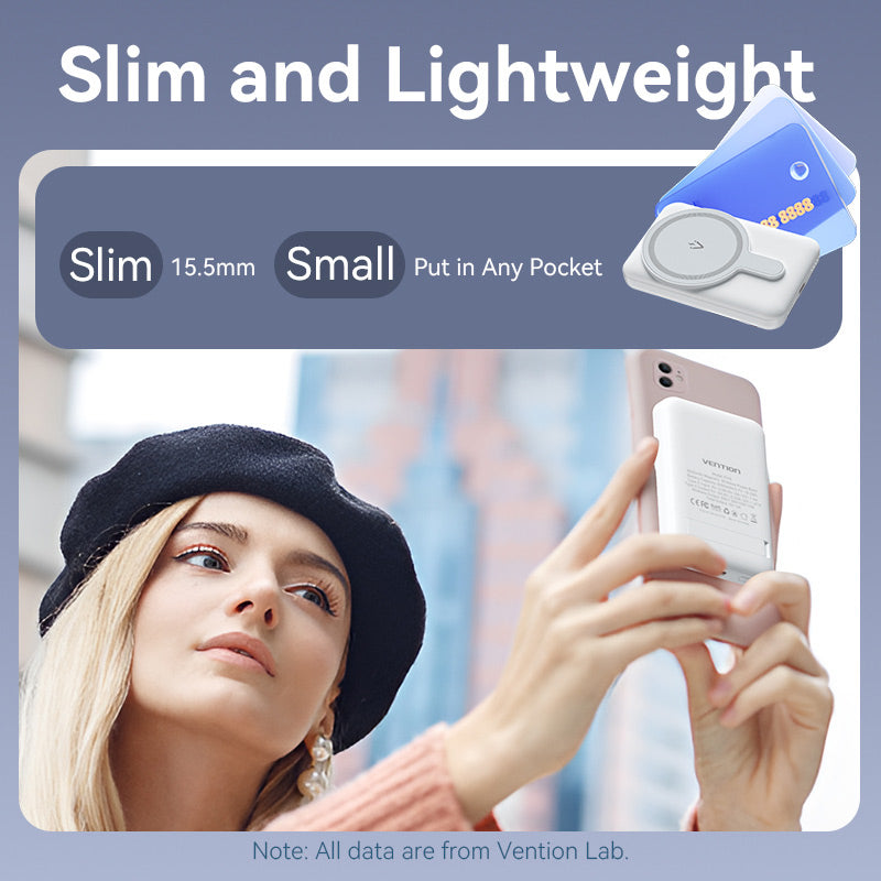 Vention Power Bank 5000mAh Magnetic Wireless (USB-C + USB-C + Wireless) 20W - White