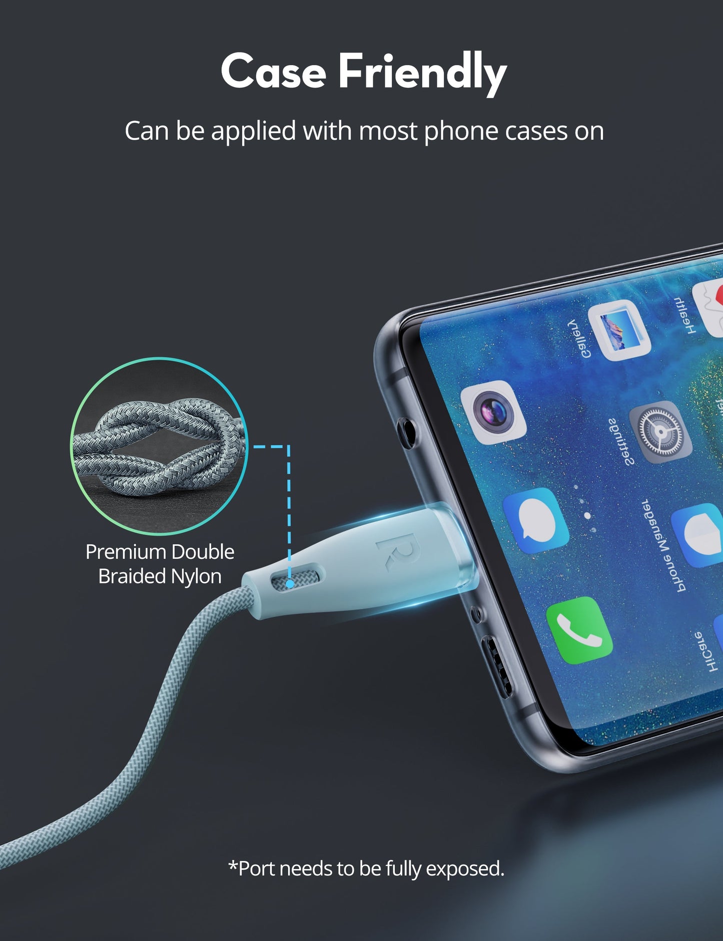 RAVPower RP-CB1037 USB-C Cable - 60W / 1.2 Meter /  3A / Light Blue