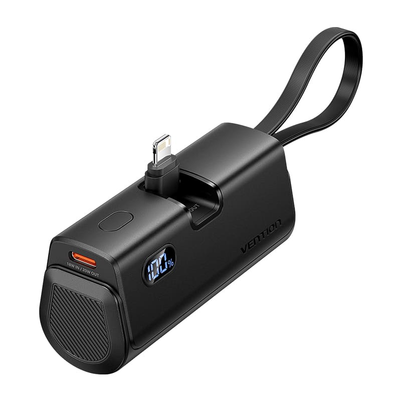 Vention Power Bank LED Display 4800mAh (USB-C + Lightning + USB-C) 22.5W Foldable USB-C Type - Black