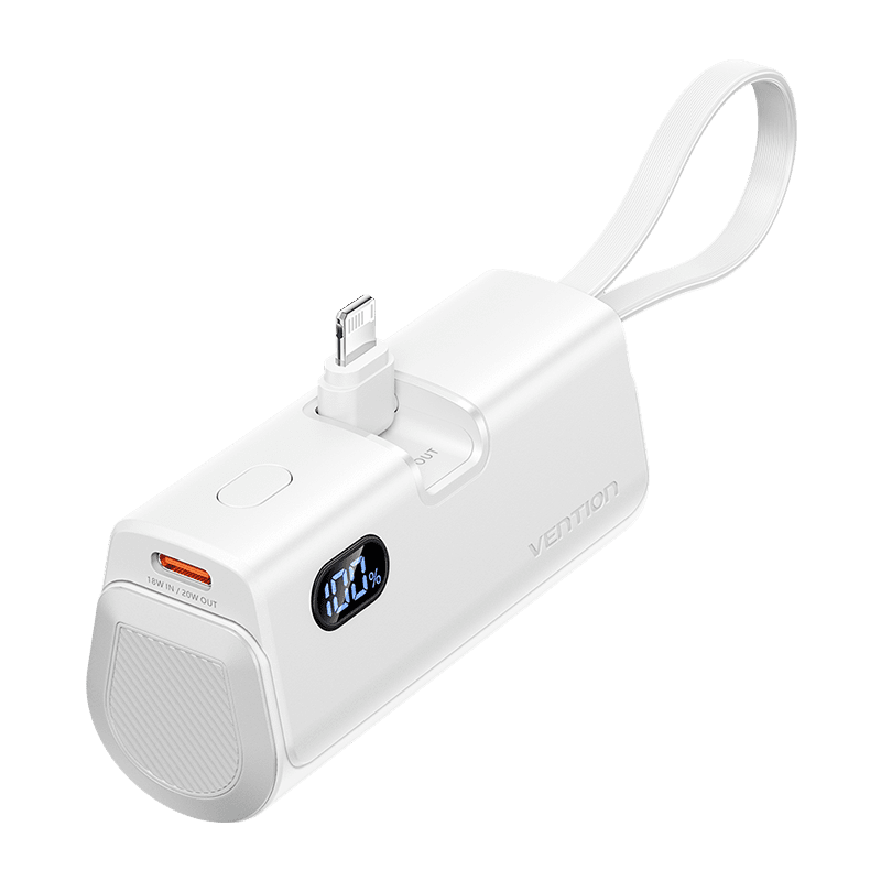 Vention Power Bank LED Display 4800mAh (USB-C + Lightning + USB-C) 22.5W Foldable USB-C Type - White