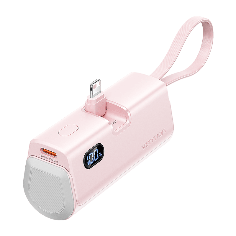Vention Power Bank LED Display 4800mAh (USB-C + Lightning + USB-C) 22.5W Foldable USB-C Type - Pink