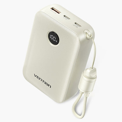 Vention Power Bank 20000mAh (USB-C + USB-C/USB-C/USB-A) with Built-in USB-C to USB-C Cable 22.5W - Beige