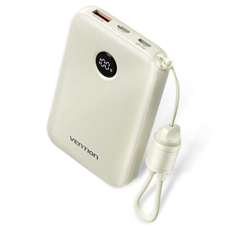 Vention Power Bank 10000mAh (USB-C + USB-C/USB-C/USB-A) with Built-in USB-C to USB-C Cable 22.5W - Beige