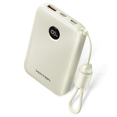 Vention Power Bank 10000mAh (USB-C + USB-C/USB-C/USB-A) with Built-in USB-C to USB-C Cable 22.5W - Beige