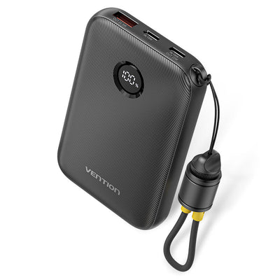 Vention Power Bank 10000mAh (USB-C + USB-C/USB-C/USB-A) with Built-in USB-C to USB-C Cable 22.5W - Black