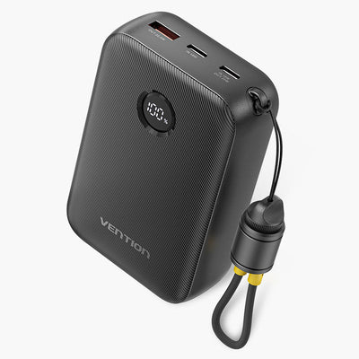 Vention Power Bank 20000mAh (USB-C + USB-C/USB-C/USB-A) with Built-in USB-C to USB-C Cable 22.5W - Black