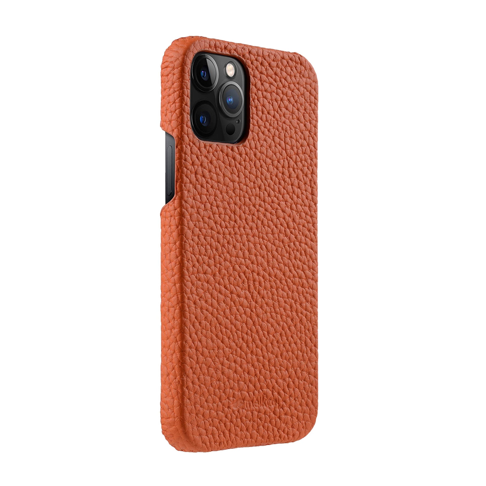 Melkco Back Snap Series Lai Chee Pattern Premium Leather Snap Cover Case - Apple iPhone 12 Pro Max / Orange Accessories