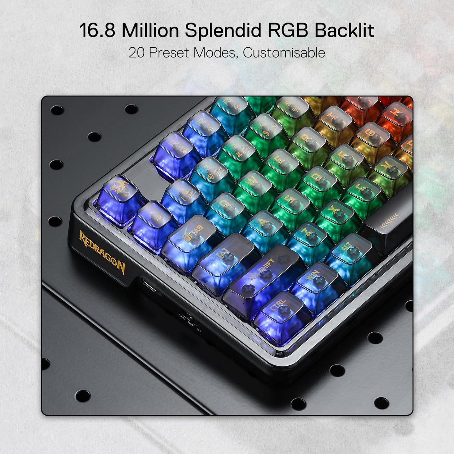 Redragon K649 ELF PRO 3-Mode RGB Mechanical Keyboard - Wired / Wireless / 82 Keys / Transparent Black- Keyboard