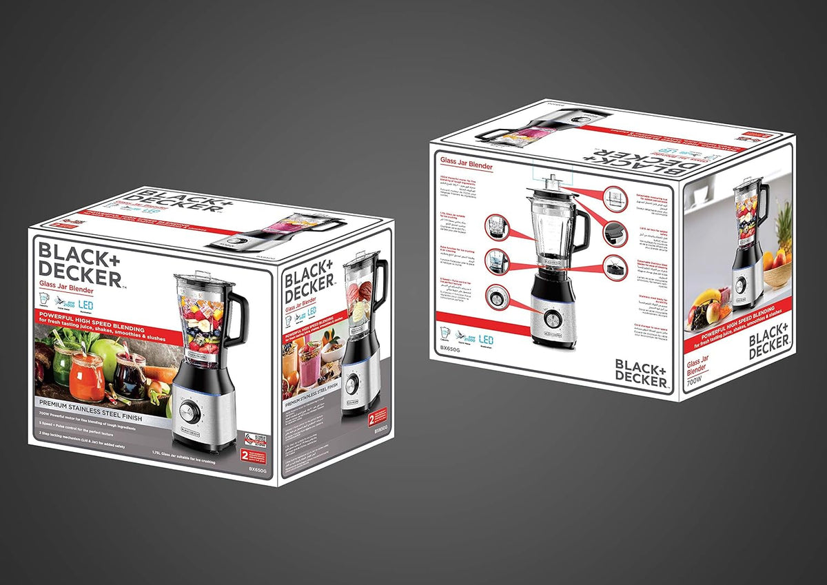 Black+Decker High Speed Premium Blender with Glass Jar - 700W / Black/Silver