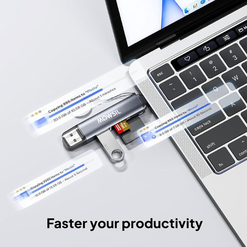 Mowsil 3-in-1 SD Card Reader - USB 3.0 / USB-C OTG / 5Gbps / Blue