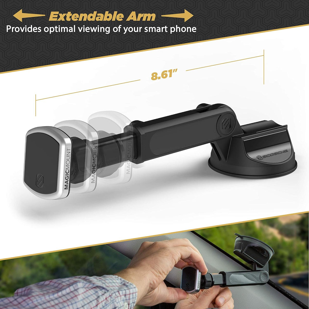 Scosche MagicMount Pro Extendo Magnetic Phone Holder - Black/Silver