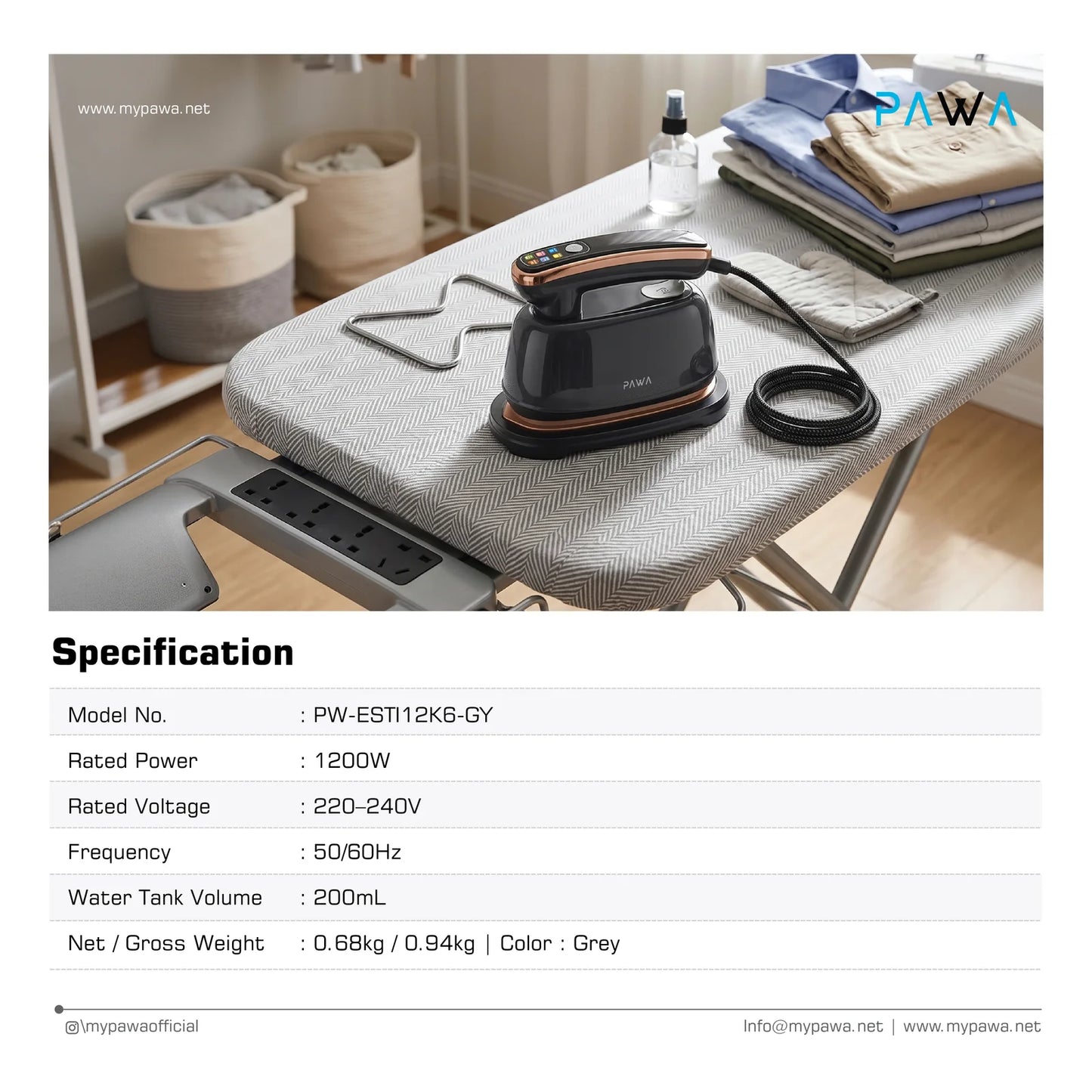 Pawa Gosteam Electric Steam Iron With Display - Grey