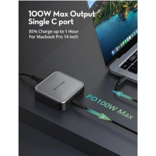 Ravpower RP-PC1042  GaN PD 4-Port Desktop Charger - 100W / USB-C / USB-A / Black