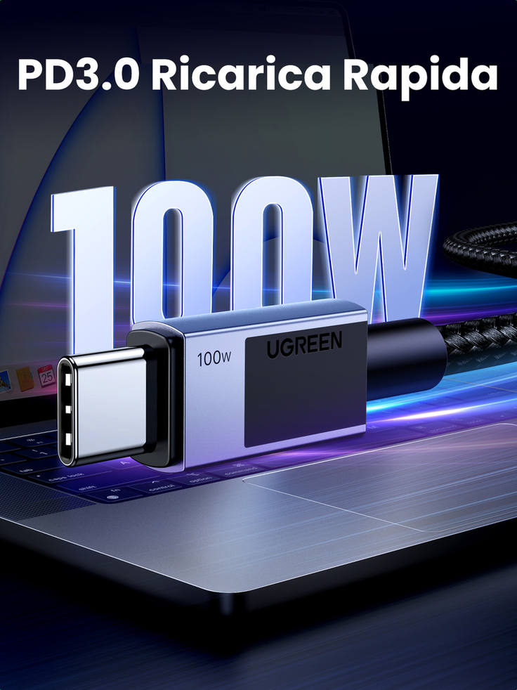 UGREEN Uno USB-C to USB-C PD Fast Charging Cable - 1 Meter  / 100W /5A Max / Space Gray