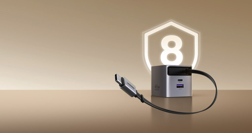 UGREEN GaN Fast Charger with Retractable Cable 2-port - 45W / Space Gray