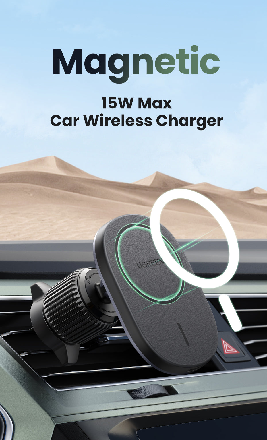 UGREEN CD345 Magnetic Car Wireless Charger - 15W / Black